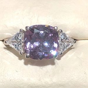 💜NWOT Platinum over Sterling Silver ring with Lavender and Clear CZs.